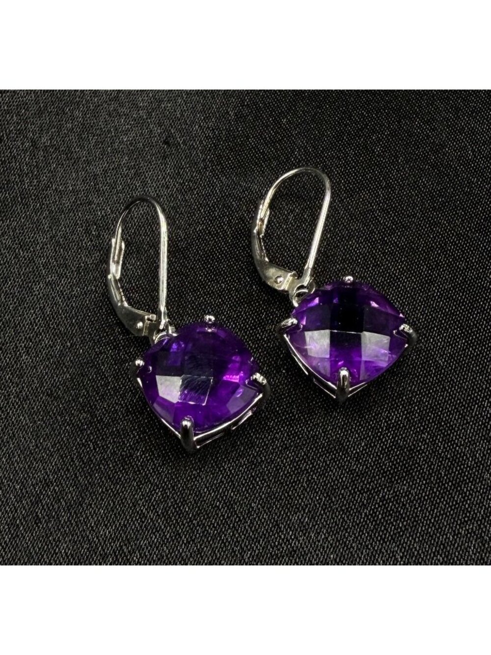 Natural Amethyst 925 Sterling Silver Leverback Drop Earrings
